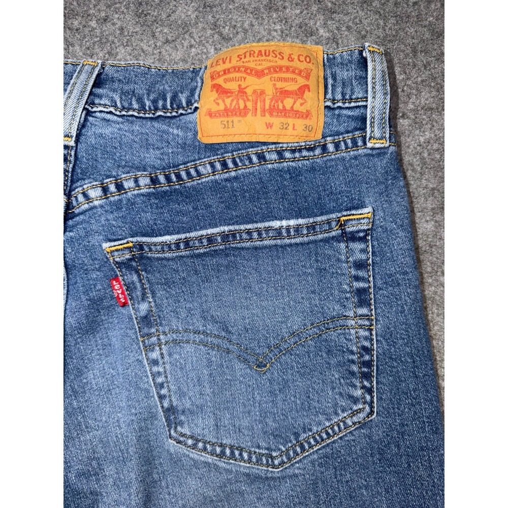 Levis 511 Jeans Mens 32x30 Slim Fit Blue Medium Wash Denim Distressed Streetwear - Picture 12 of 12